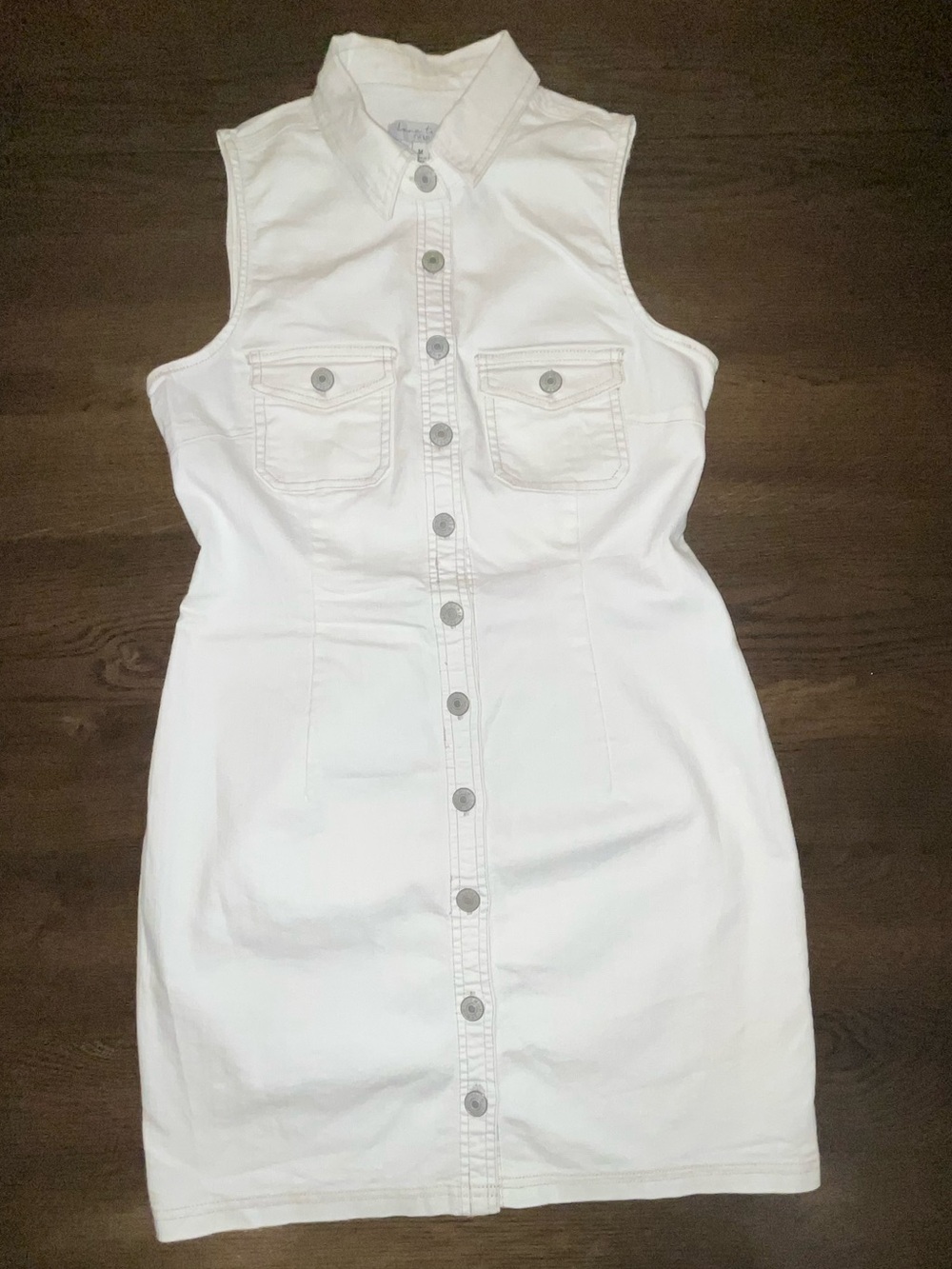 Sleeveless Button-Front White Denim Mini Dress Size Medium